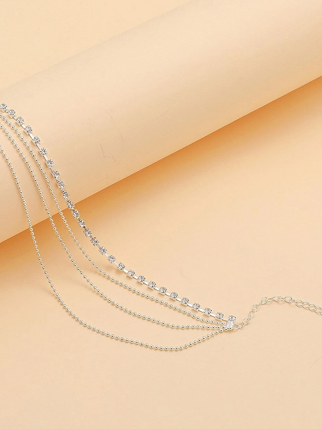 Ankle Bracelet Women's Body Jewelry For Holiday Beach Rhinestone Alloy Silver 1 PC